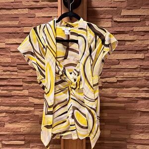 Cache  Yellow and Brown Swirl Blouse